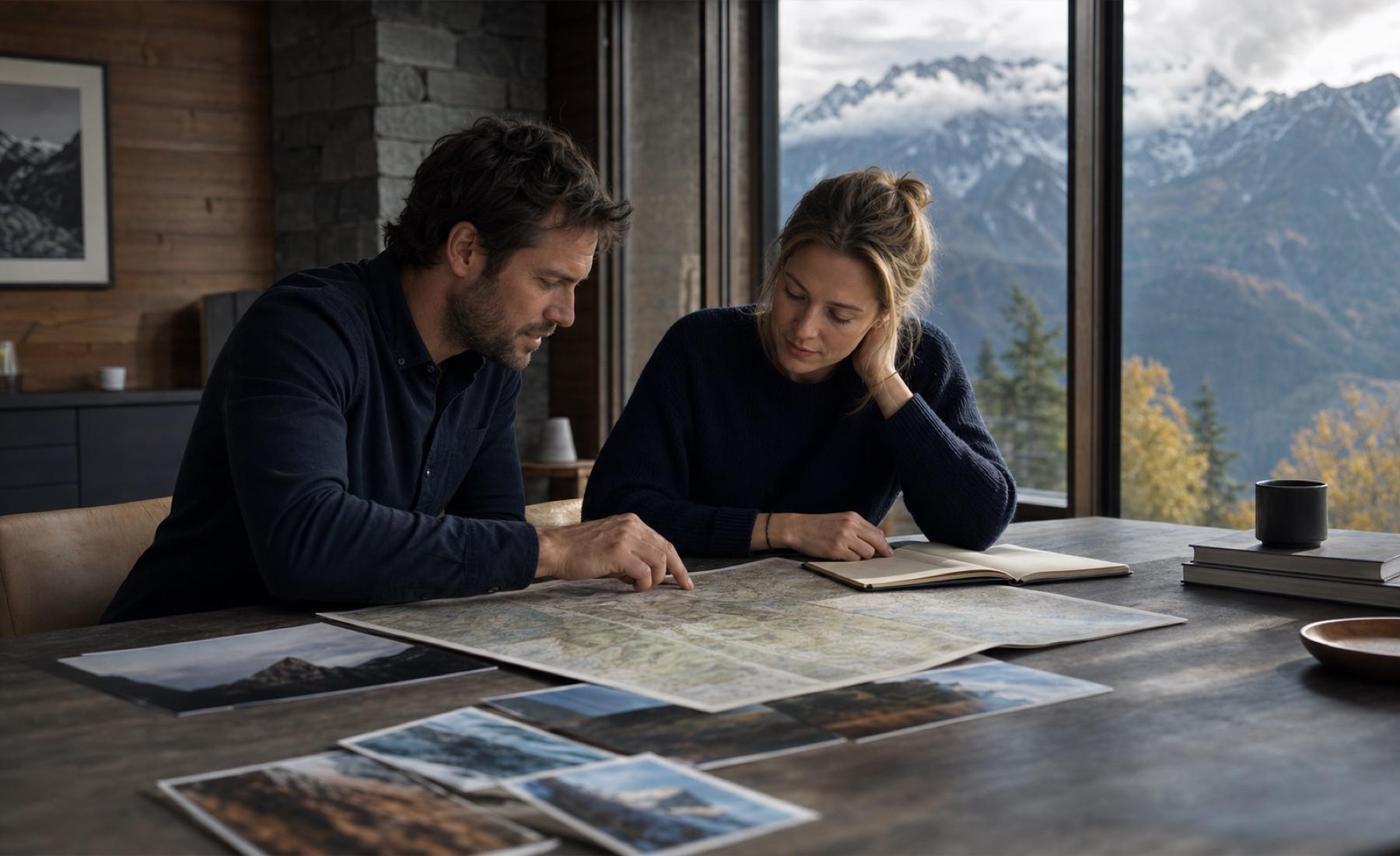 Travel product collaborators reviewing destination material.